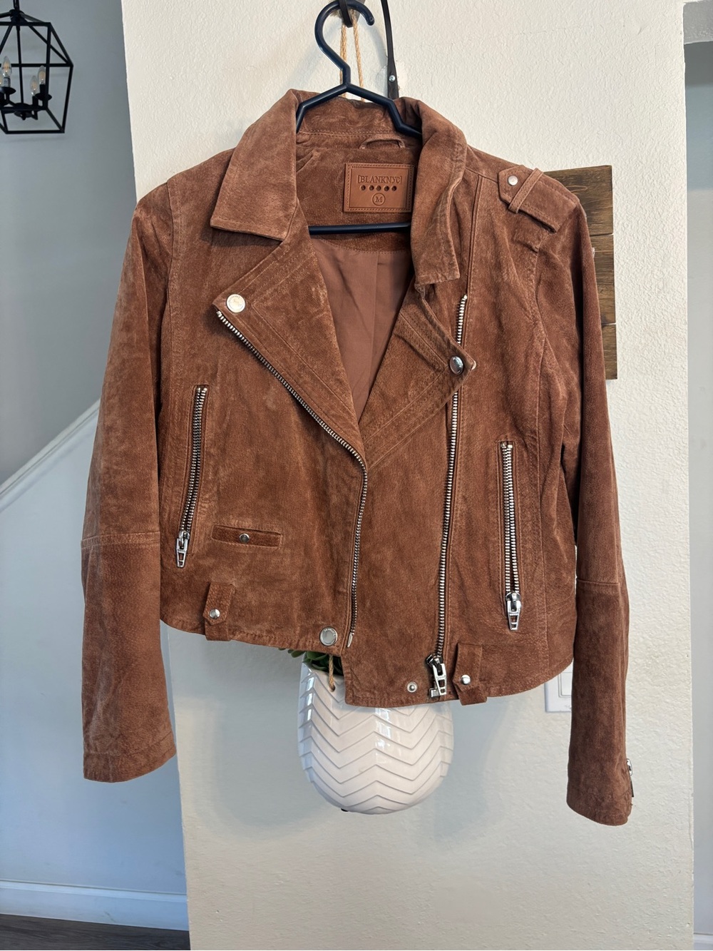 Blank NYC Brown Suede Moto Jacket with Zip Details